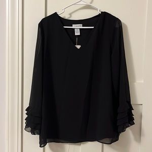 Carmen Marc Valvo Black Long Sleeve Blouse